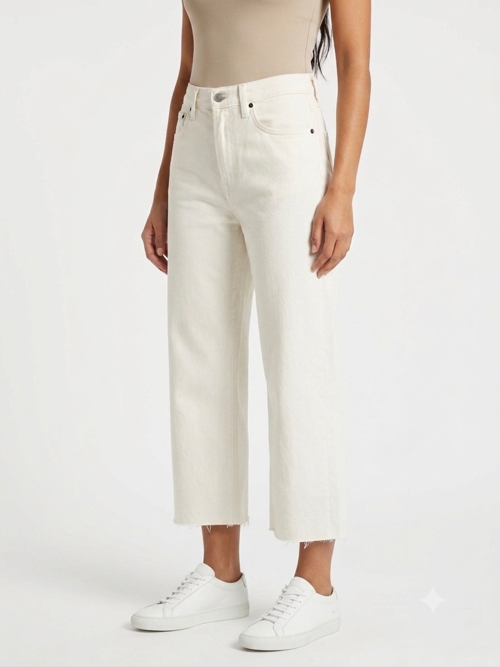 DENIM FORUM | ARITZIA WHITE STRAIGHT WIDE LEG JEANS WITH RAW HEM